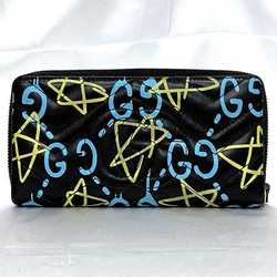 Gucci Round Long Wallet Black Blue GG Marmont Ghost 448087 f-20443 Leather GUCCI Paint Quilting Men's Women's