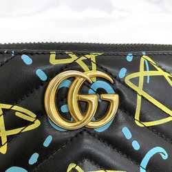 Gucci Round Long Wallet Black Blue GG Marmont Ghost 448087 f-20443 Leather GUCCI Paint Quilting Men's Women's