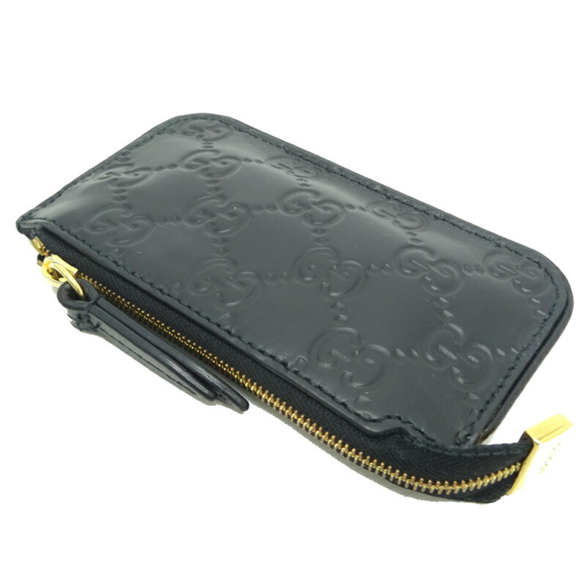 Gucci Coin Case Women's and Men's 447964 Striped Leather Black