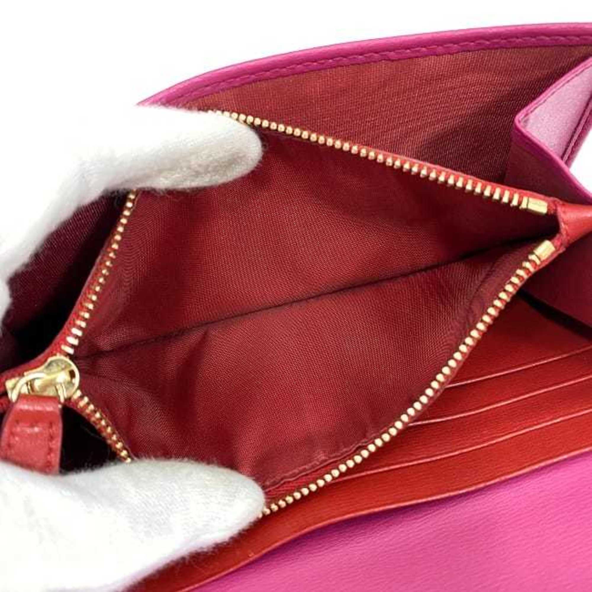 Salvatore Ferragamo Bi-fold Long Wallet Pink Gancini KM-22 C827 f-20488 Leather Flap Stitch Women's