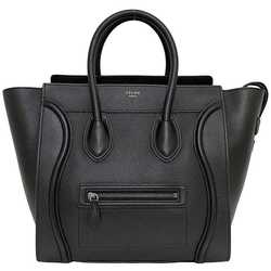 Celine Tote Bag Luggage Shopper Black 165213DRU.38NO f-20478 Leather CELINE Grained Handbag Trapezoid Women's