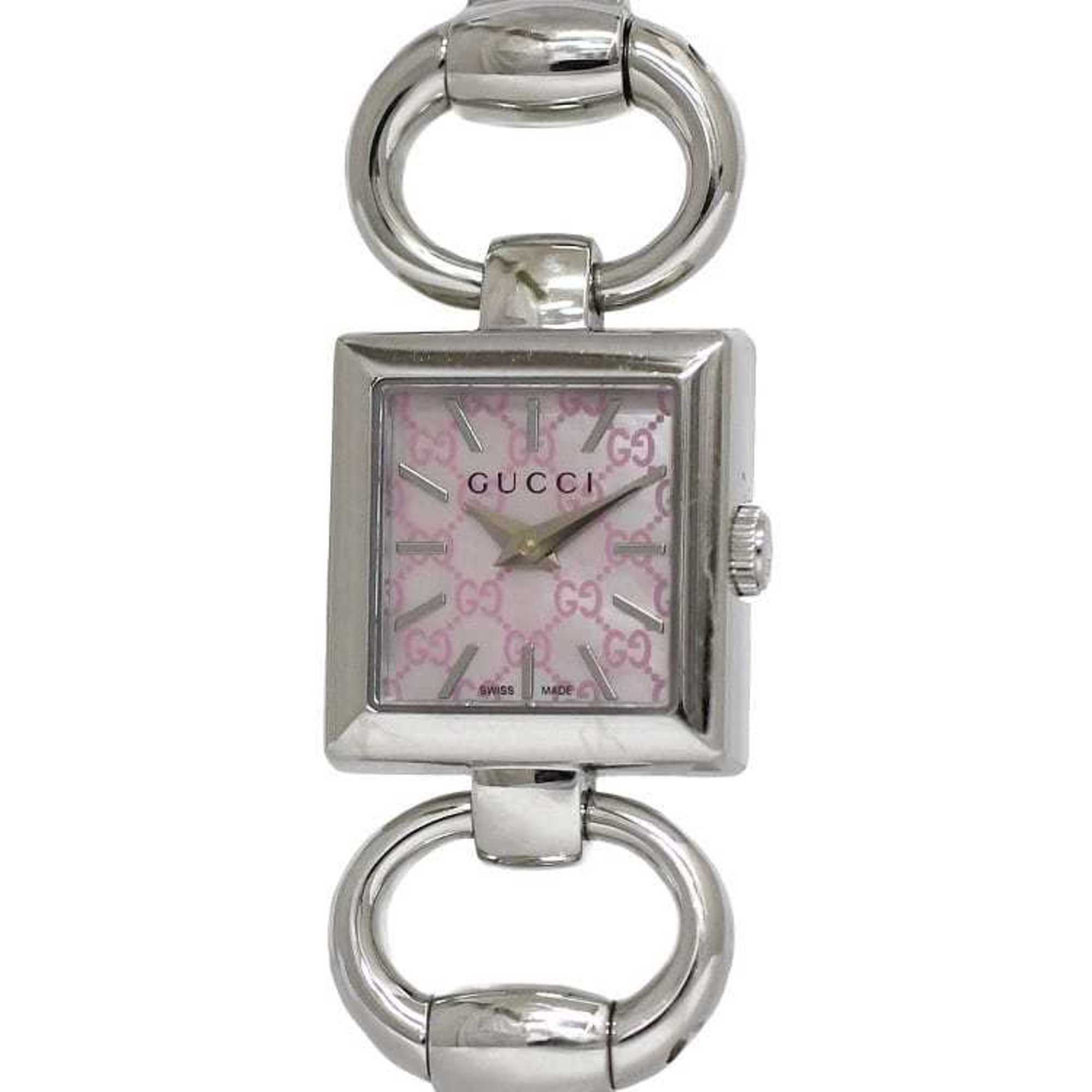 Gucci Watch Tornavani Pink Shell Silver YA120515 f-20453 Square SS Quartz GUCCI Dial GG Micro Battery Operated Women's