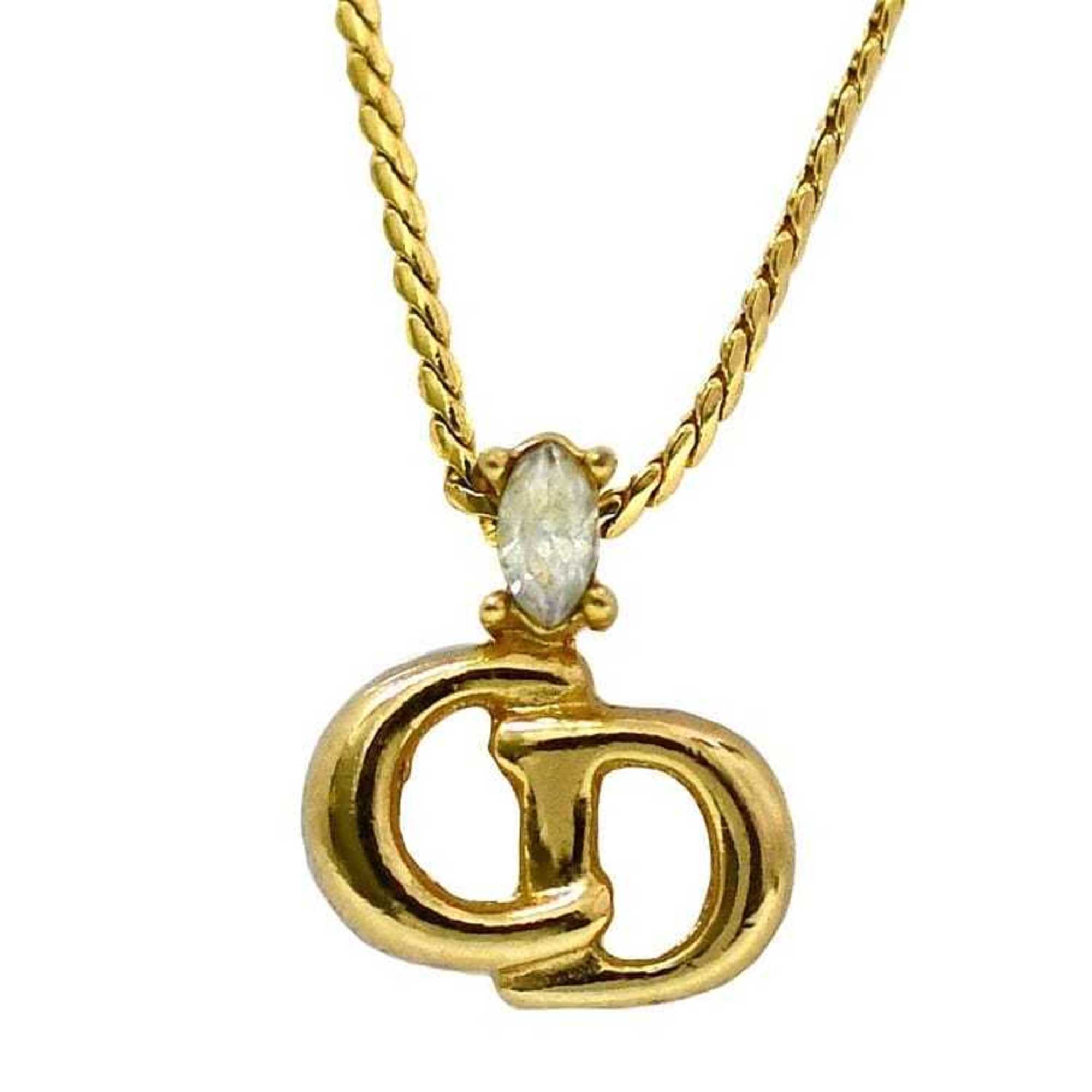 Christian Dior Necklace Gold ec-20359 CD GP Stone Women's