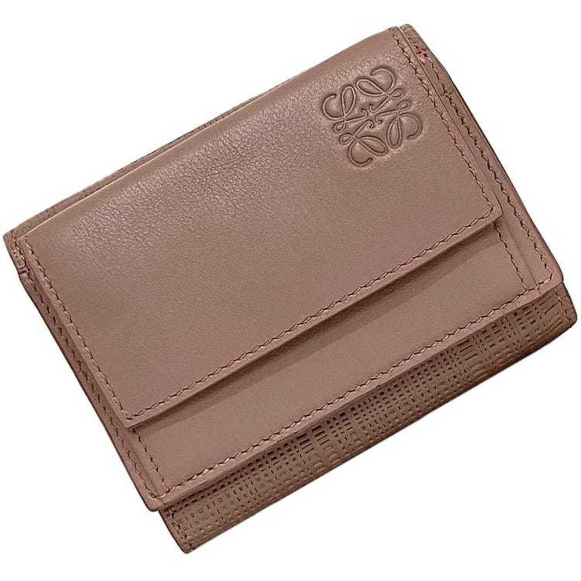 LOEWE Tri-fold Wallet Pink Beige Repeat Anagram 101.88.S26 f-20475 Leather Grained Compact