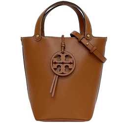 TORY BURCH 2-way Bucket Bag Brown Mirror 55184 ec-20401 Leather Handbag Shoulder