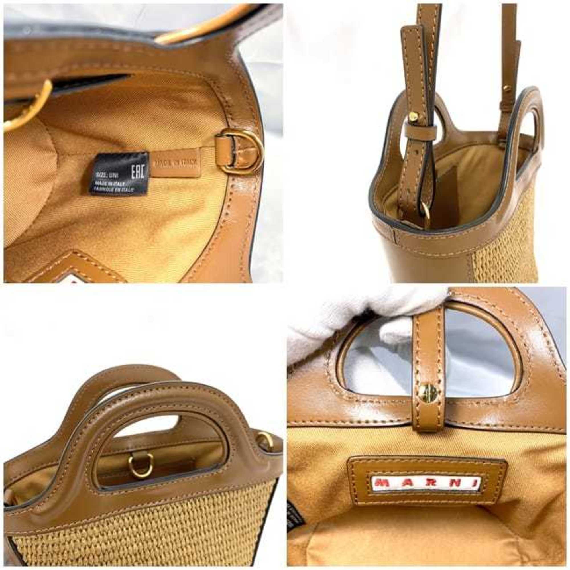 Marni 2way Brown Tropicalia BMMP0067Q0 P3860 f-20399 Shoulder bag Cotton Calf leather MARNI Bag Bucket Embroidery Size