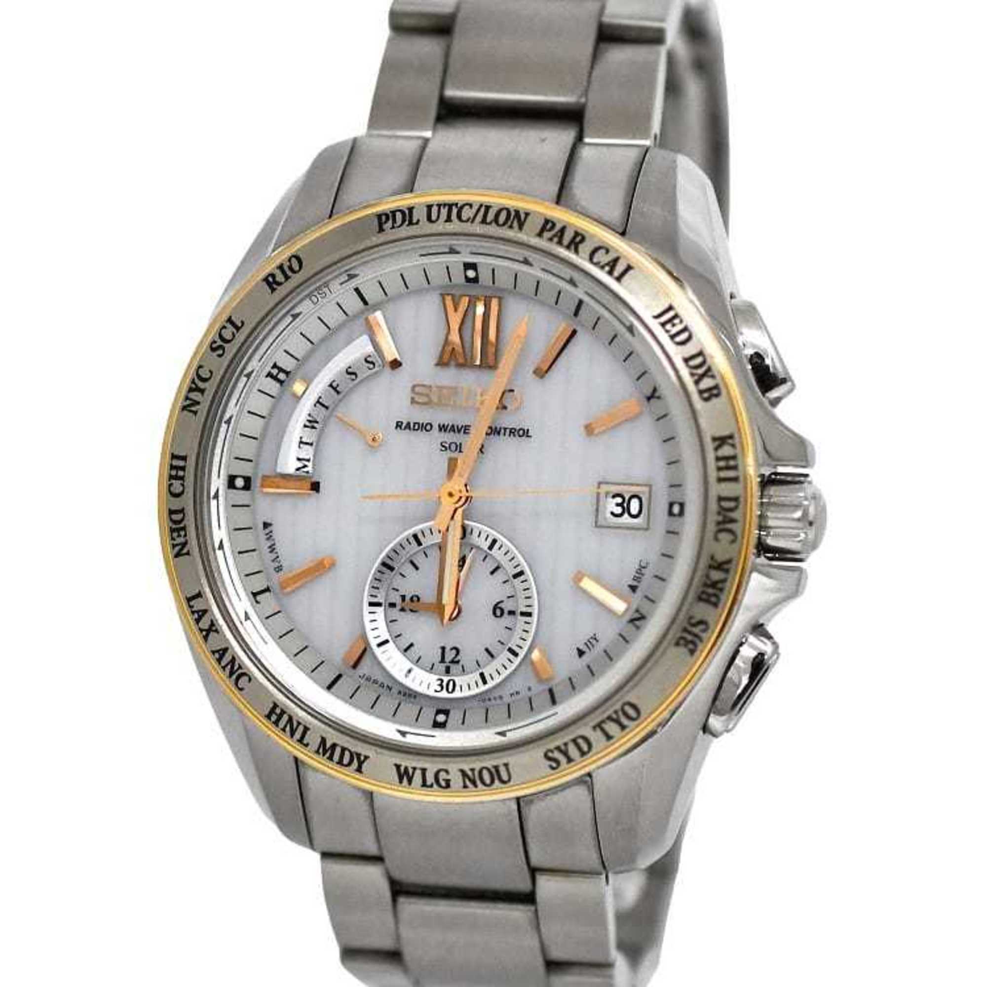 Seiko Watch Brightz Date White Silver 8B54-0AW0 f-20461 Solar Quartz SEIKO Men's Battery Color Dial Stainless Steel