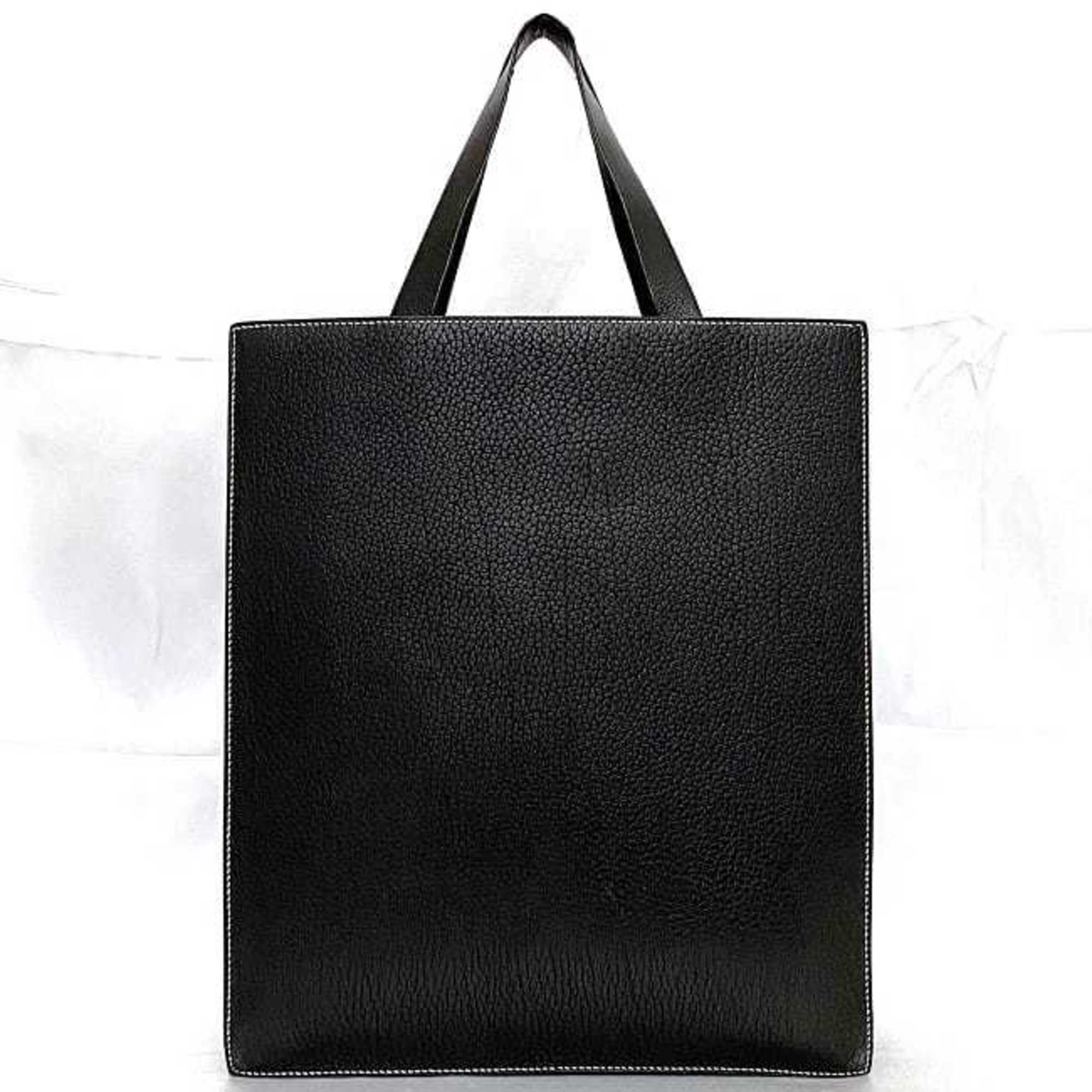 Hermes tote bag Lucy GM black f-20525 leather □C stamp HERMES stitching self-standing a4