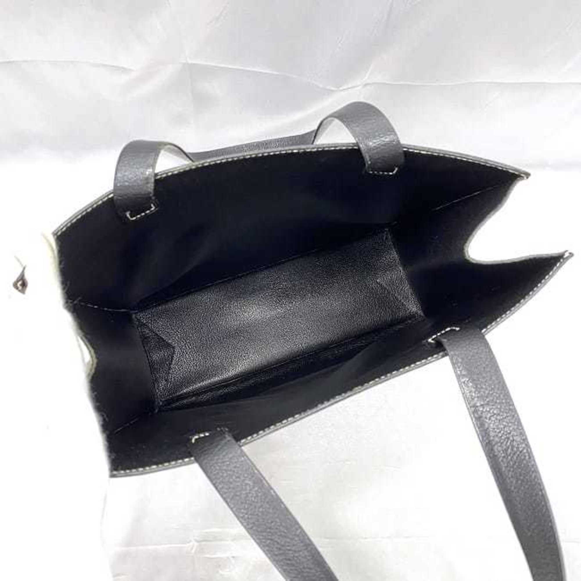 Hermes tote bag Lucy GM black f-20525 leather □C stamp HERMES stitching self-standing a4