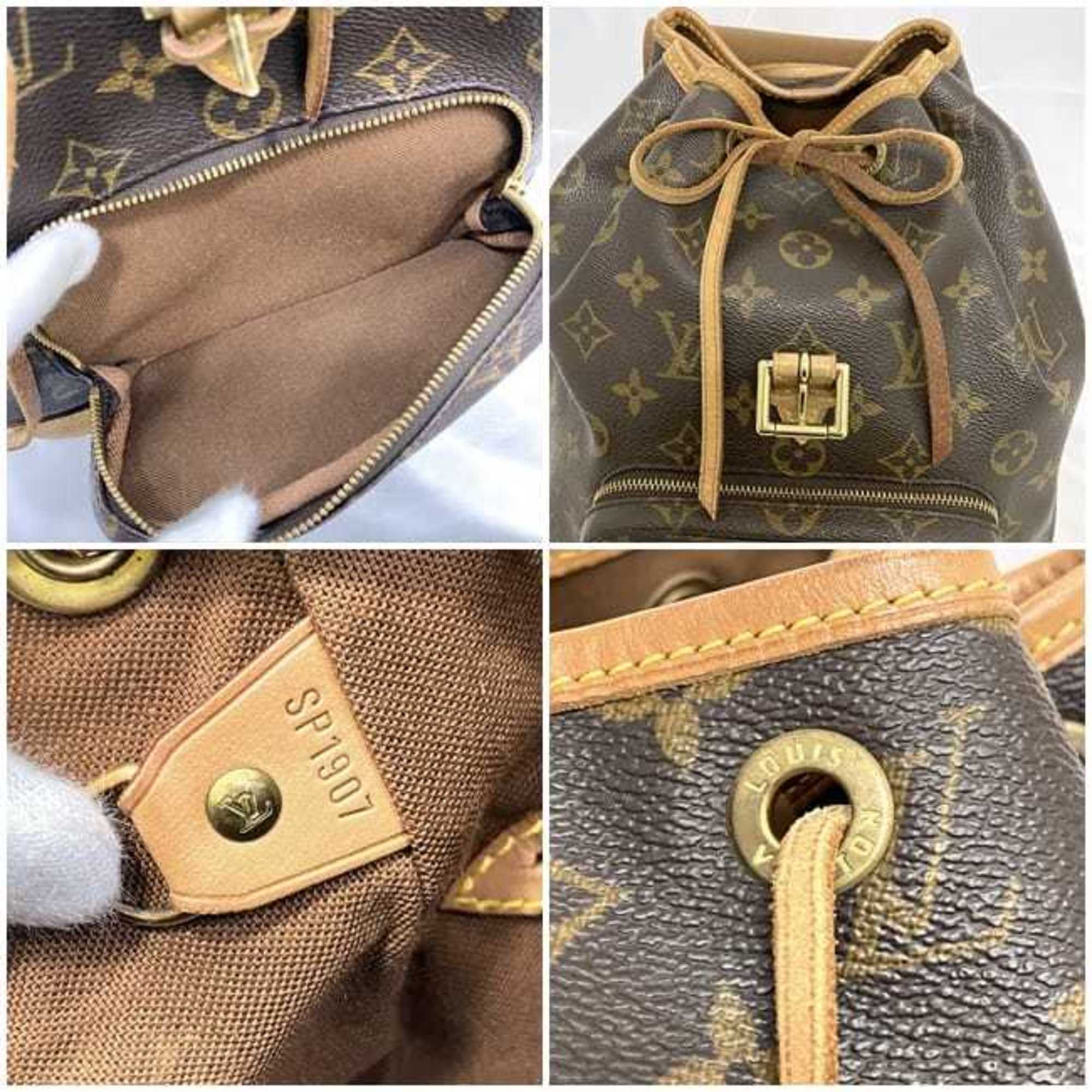 Louis Vuitton Backpack Montsouris MM Brown Monogram M51136 f-20472 Canvas Tanned Leather SP1907 LOUIS VUITTON Flap Belt