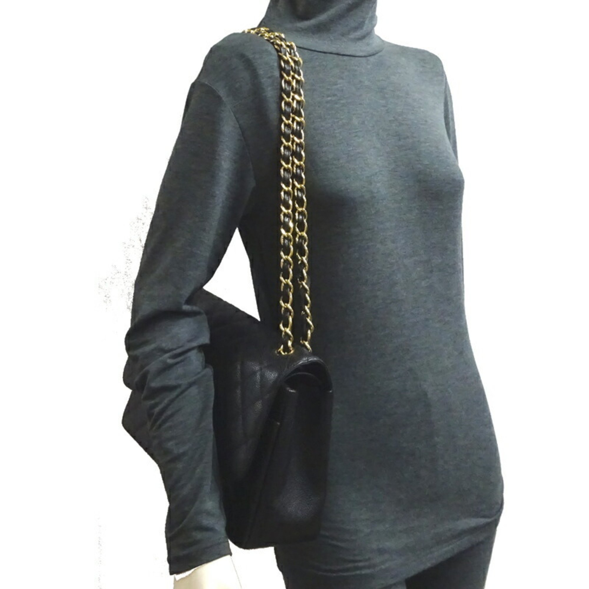 Chanel Matelasse 30 Chain Shoulder Women's Bag Caviar Skin Black