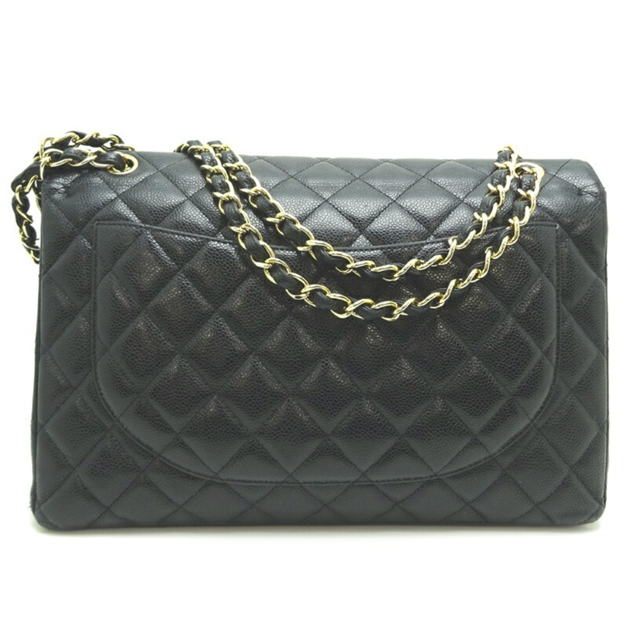 Chanel Matelasse 34 Chain Shoulder No Seal Women's Bag A58601 Caviar Skin Black