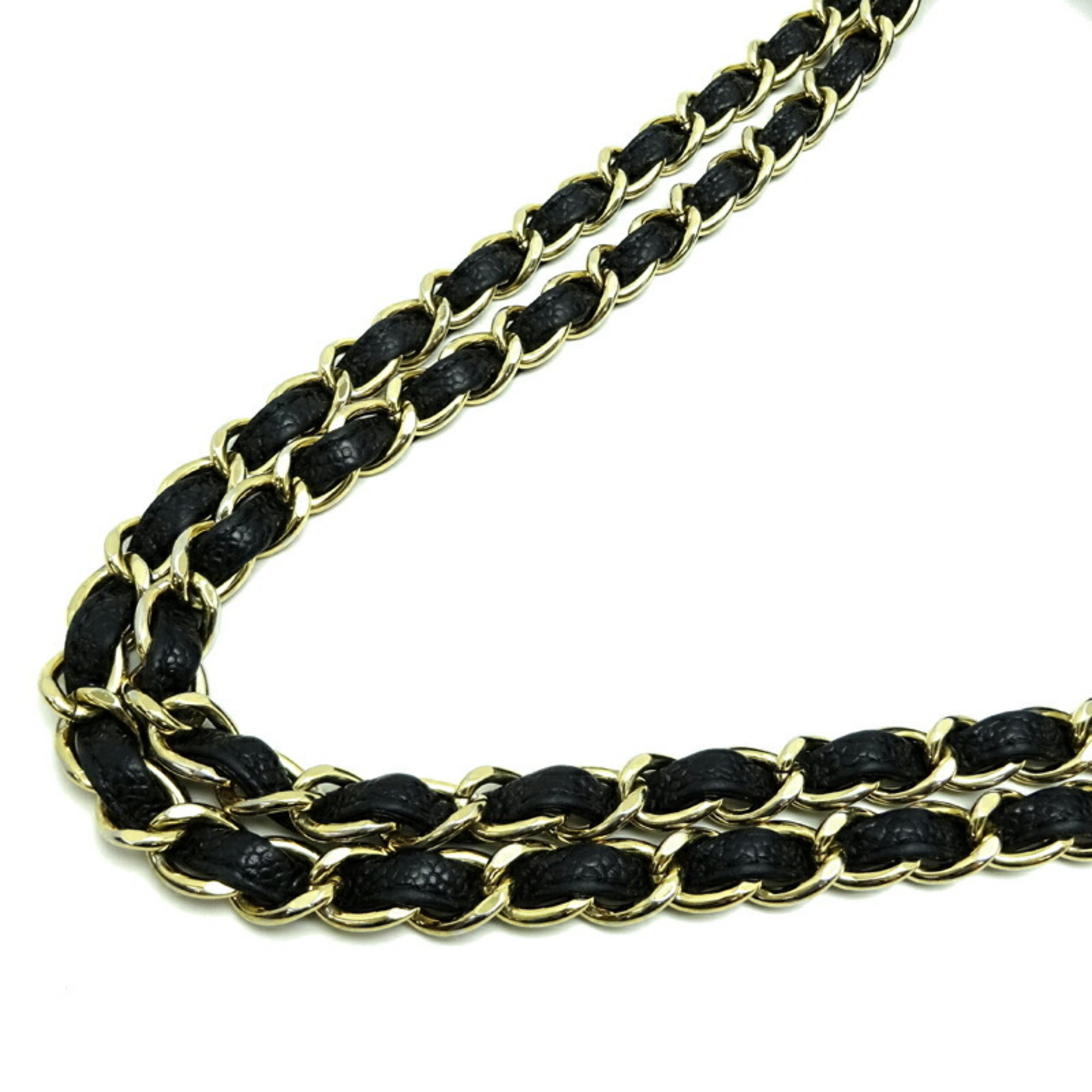 Chanel Matelasse 34 Chain Shoulder No Seal Women's Bag A58601 Caviar Skin Black