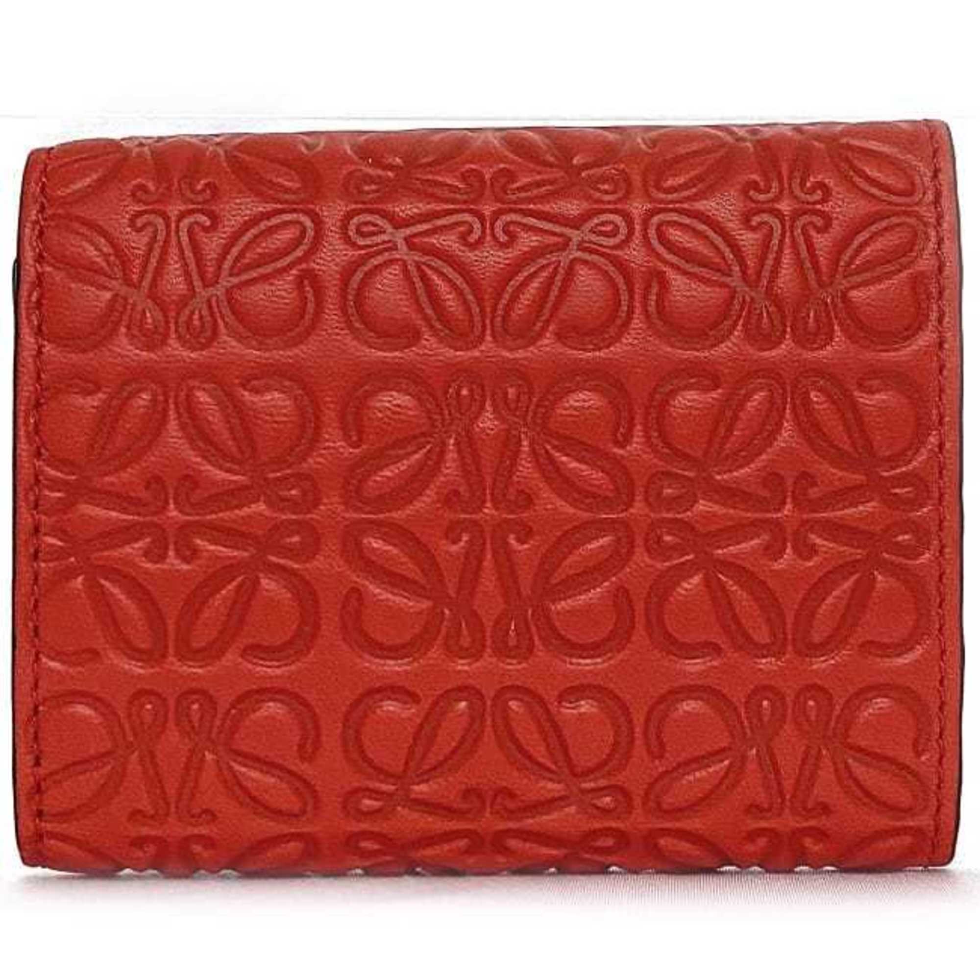 LOEWE Tri-fold Wallet Red Anagram 107.55.S26 f-20474 Leather Compact Vivid Women's