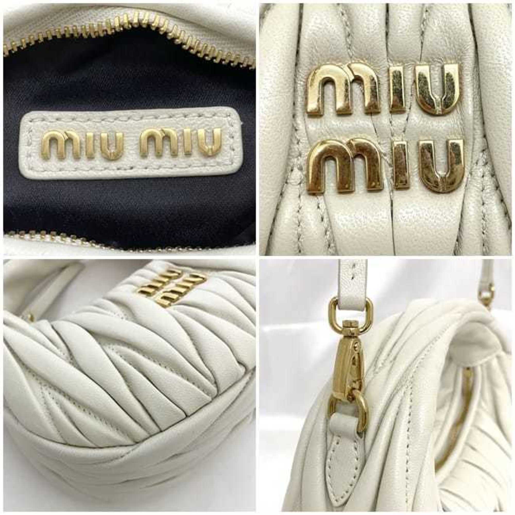 Miu Miu Miu Shoulder Bag Wonder Matelasse White 5BP078 f-20477 Hobo Leather IC Tag Reactive 2way Women's