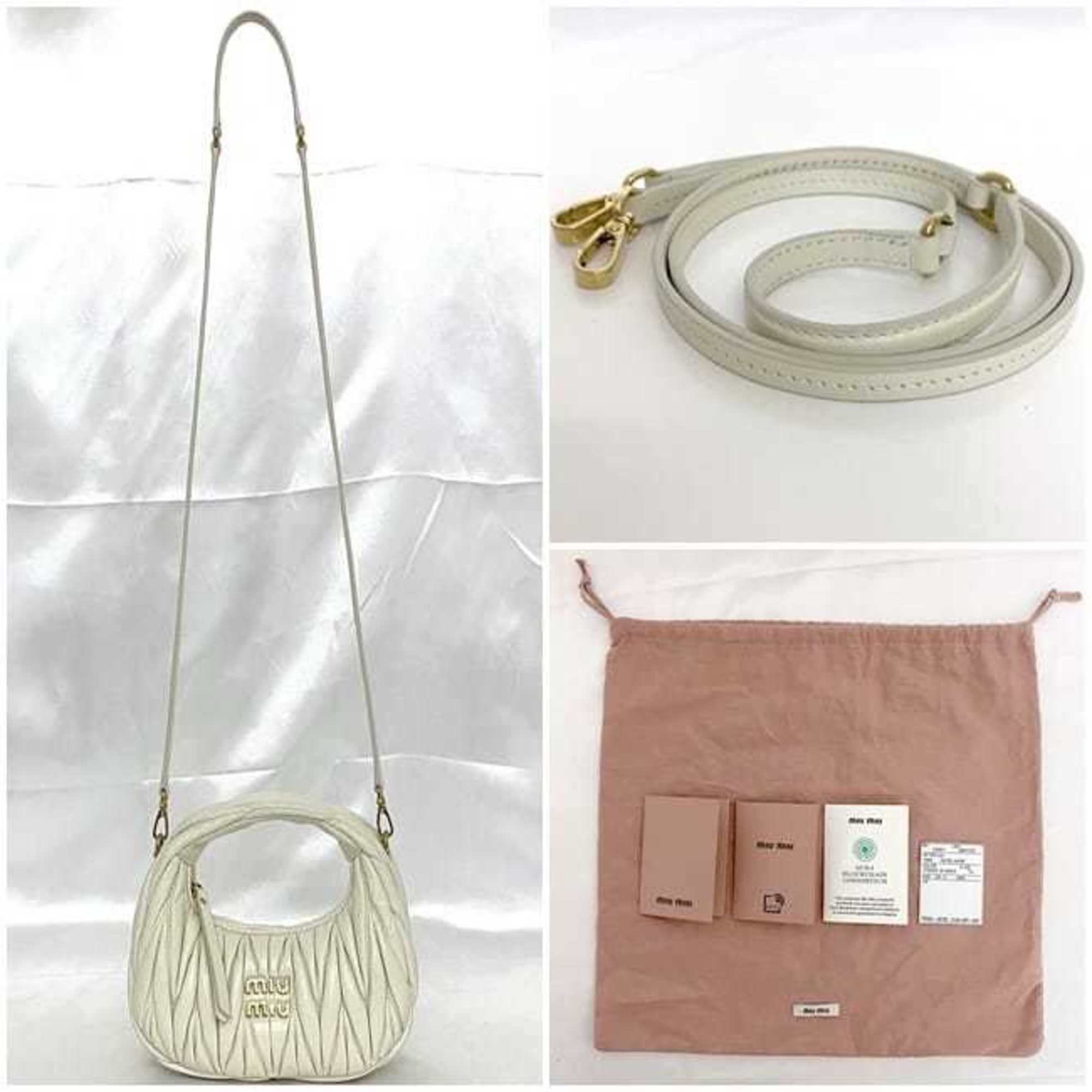 Miu Miu Miu Shoulder Bag Wonder Matelasse White 5BP078 f-20477 Hobo Leather IC Tag Reactive 2way Women's