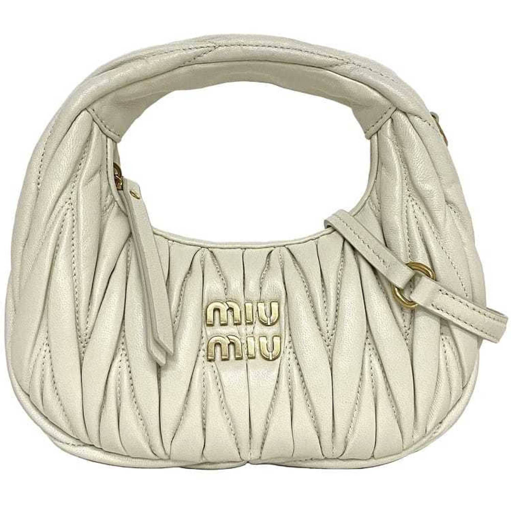 Miu Miu Miu Shoulder Bag Wonder Matelasse White 5BP078 f-20477 Hobo Leather IC Tag Reactive 2way Women's