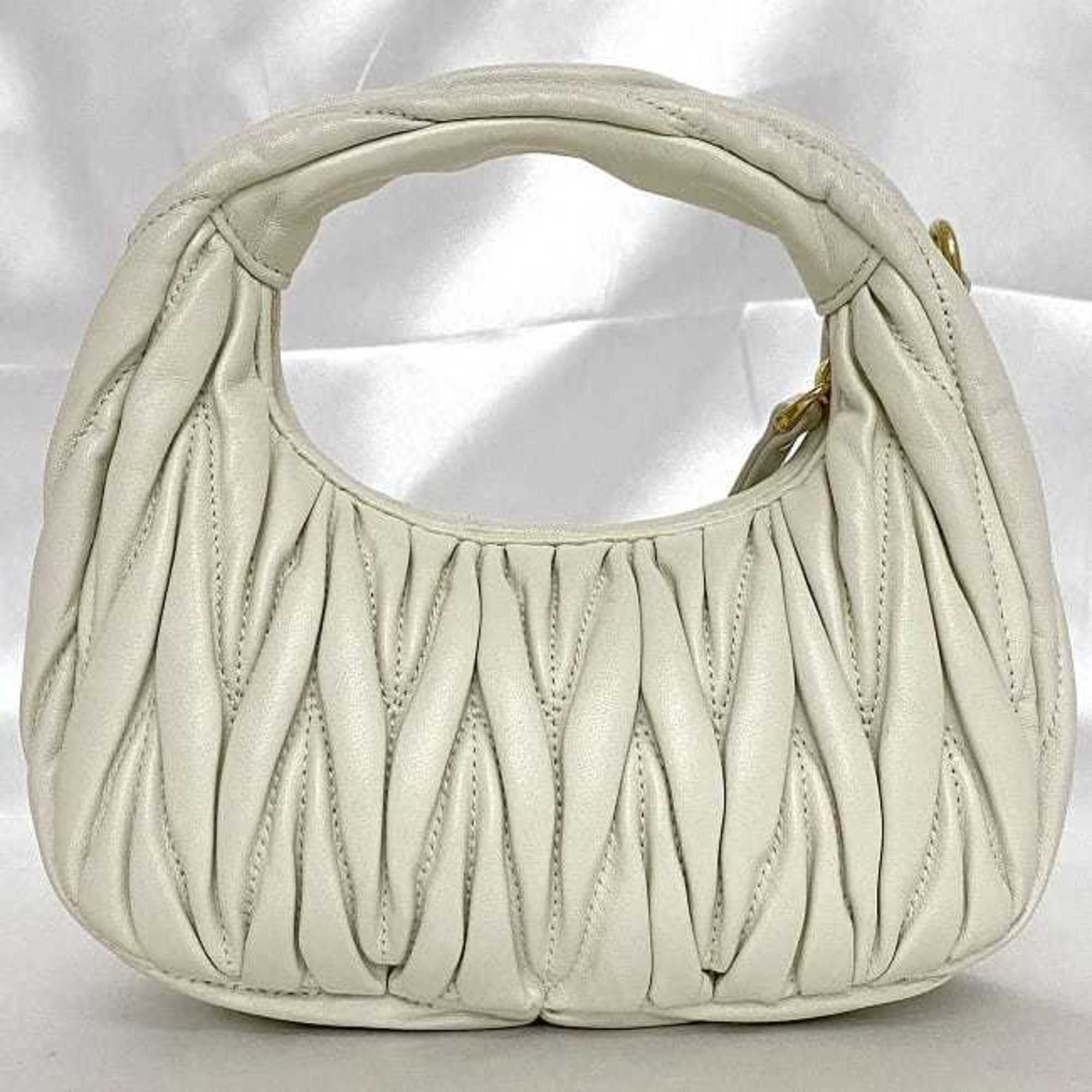 Miu Miu Miu Shoulder Bag Wonder Matelasse White 5BP078 f-20477 Hobo Leather IC Tag Reactive 2way Women's