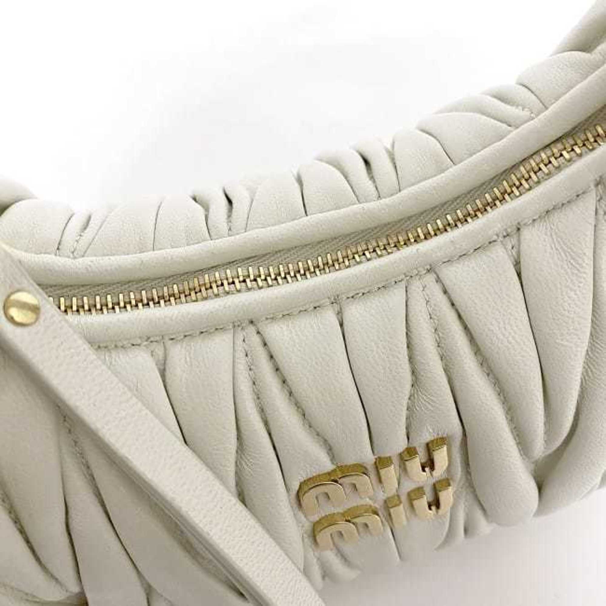 Miu Miu Miu Shoulder Bag Wonder Matelasse White 5BP078 f-20477 Hobo Leather IC Tag Reactive 2way Women's