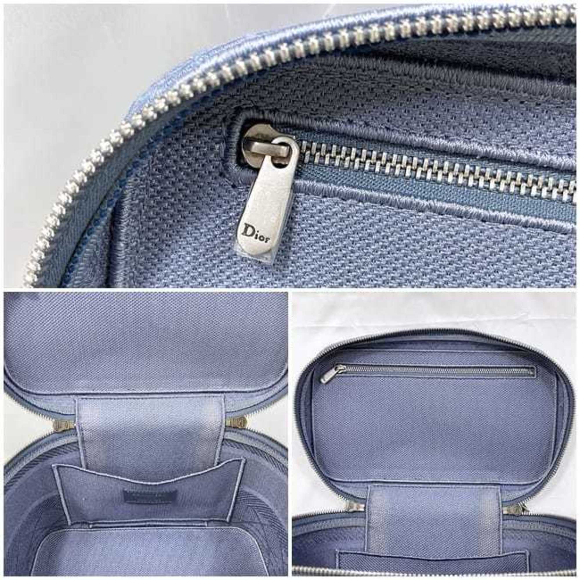 Christian Dior handbag vanity bag light blue cannage f-20528 canvas embroidery self-supporting double