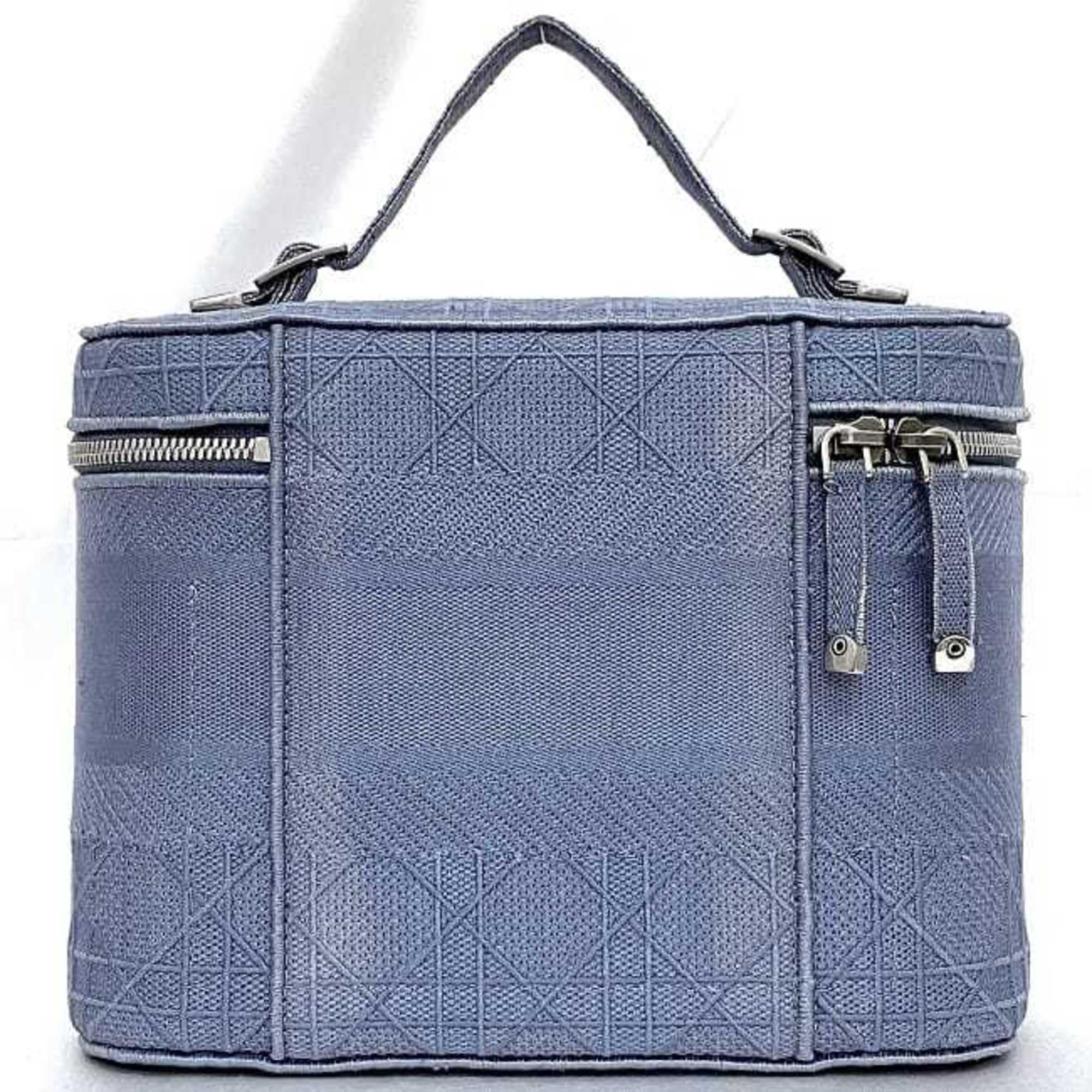 Christian Dior handbag vanity bag light blue cannage f-20528 canvas embroidery self-supporting double