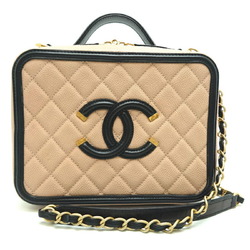 Chanel CC Filigree Vanity Bag Small Women's Shoulder A93340 Caviar Skin Beige