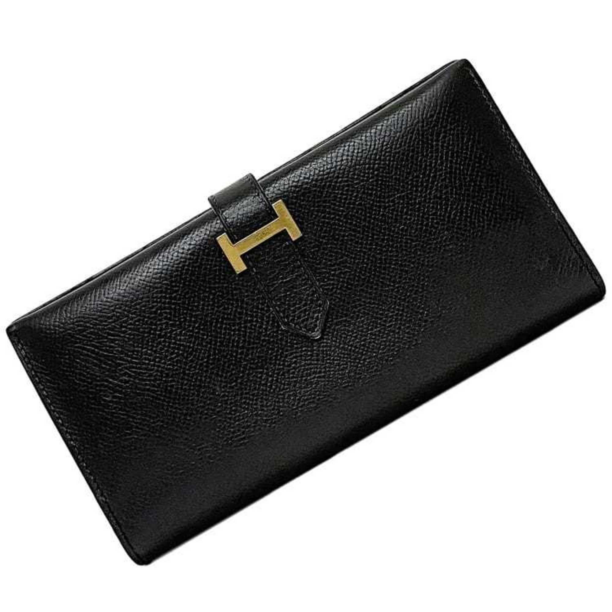 Hermes Bi-fold Long Wallet Bearn Black f-20503 Leather Togo 〇Z Stamp HERMES Women's