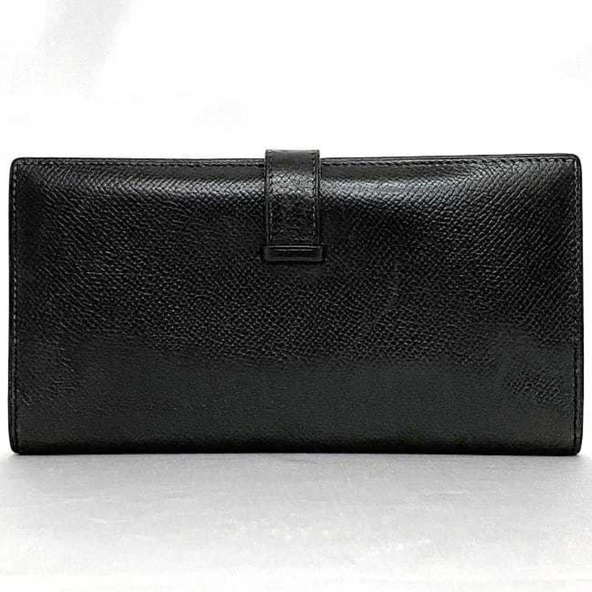 Hermes Bi-fold Long Wallet Bearn Black f-20503 Leather Togo 〇Z Stamp HERMES Women's