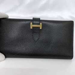 Hermes Bi-fold Long Wallet Bearn Black f-20503 Leather Togo 〇Z Stamp HERMES Women's