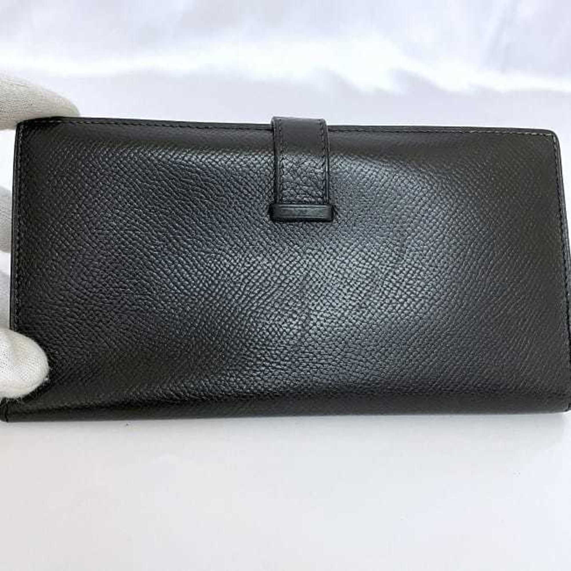 Hermes Bi-fold Long Wallet Bearn Black f-20503 Leather Togo 〇Z Stamp HERMES Women's