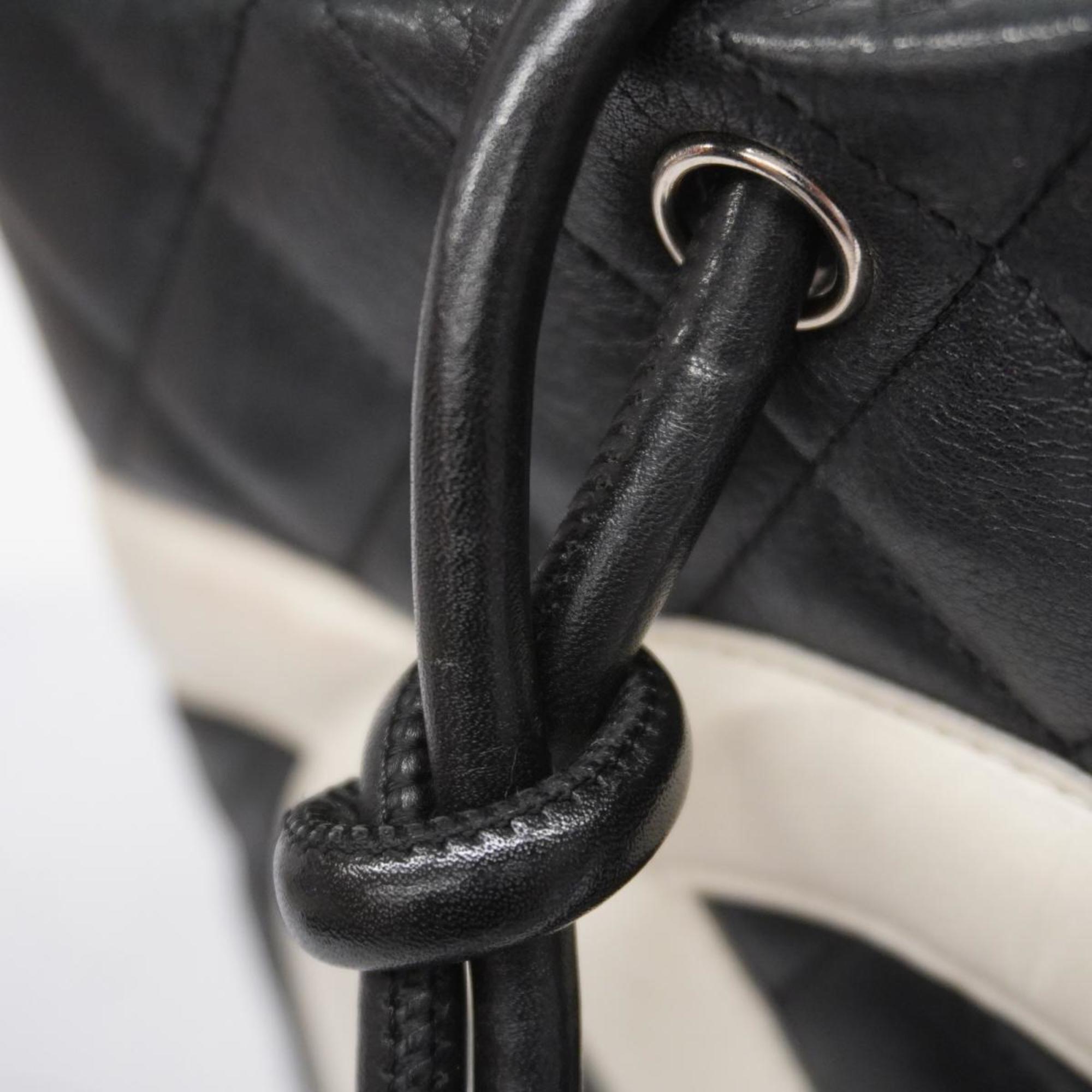 Chanel Tote Bag Cambon Lambskin Black White Women's