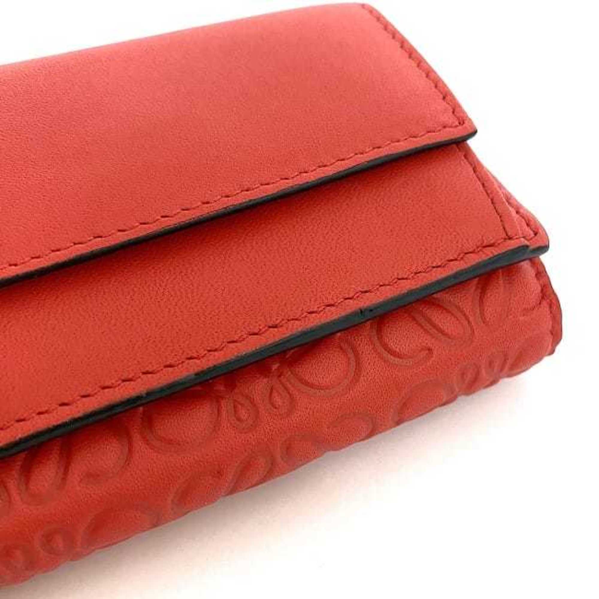 LOEWE Tri-fold Wallet Red Anagram 107.55.S26 f-20473 Leather Compact Vivid Women's