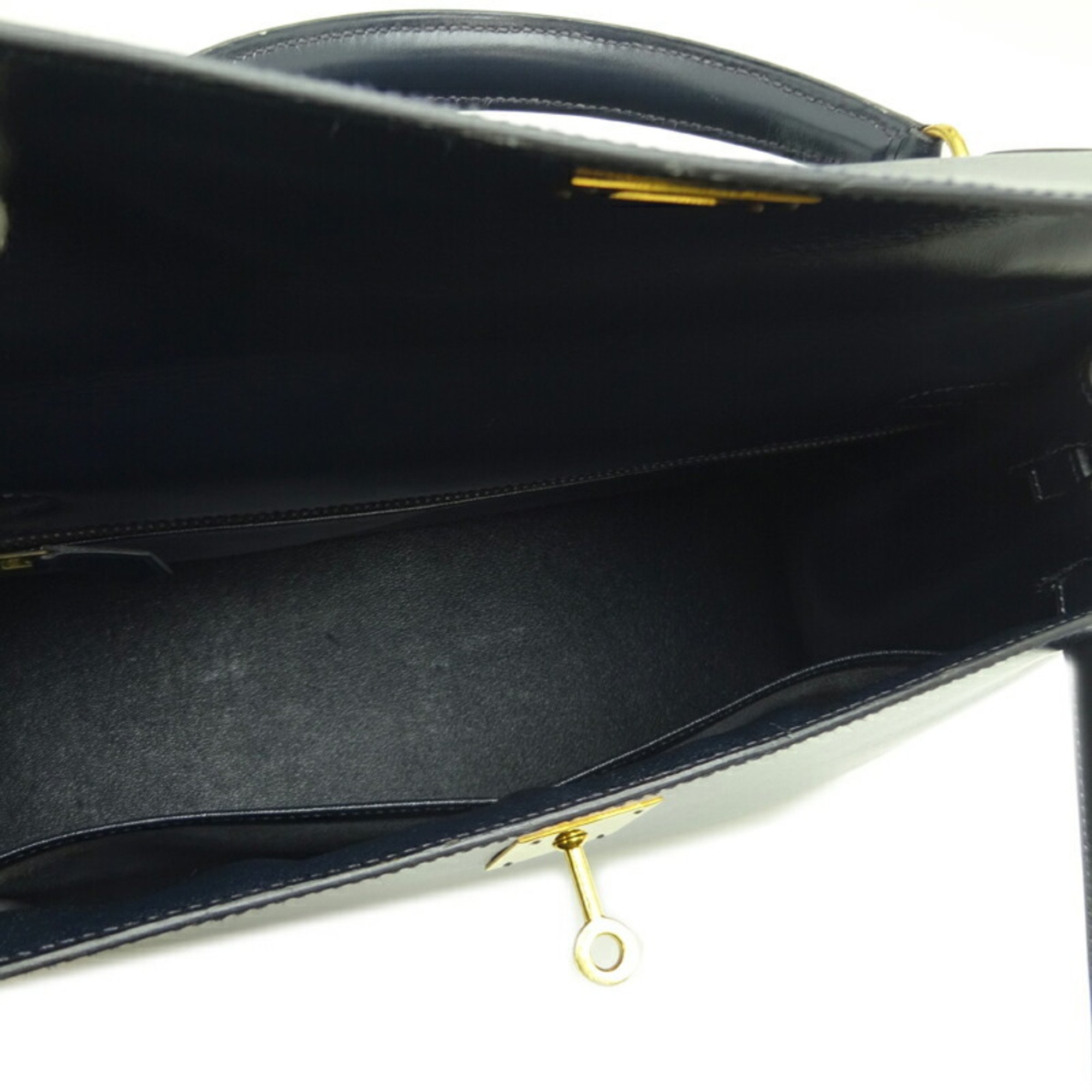 Hermes Kelly 32 ○T engraved 1990 Women's handbag Box calf Navy