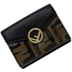 Fendi Tri-fold Wallet Black Brown F Is 8M0395 ec-20445 Compact Zucca Leather FENDI FF Women Men