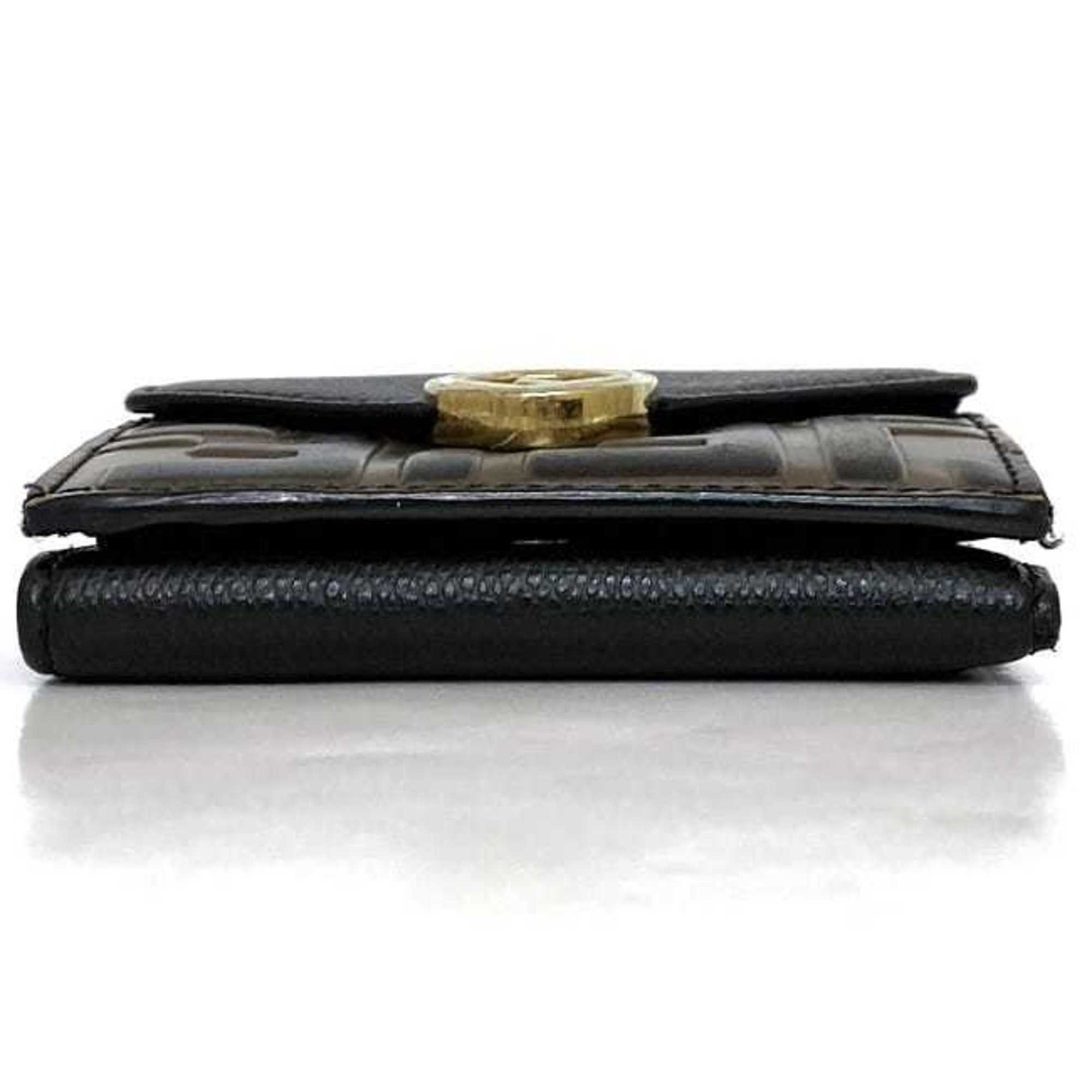 Fendi Tri-fold Wallet Black Brown F Is 8M0395 ec-20445 Compact Zucca Leather FENDI FF Women Men