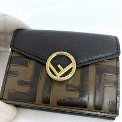 Fendi Tri-fold Wallet Black Brown F Is 8M0395 ec-20445 Compact Zucca Leather FENDI FF Women Men