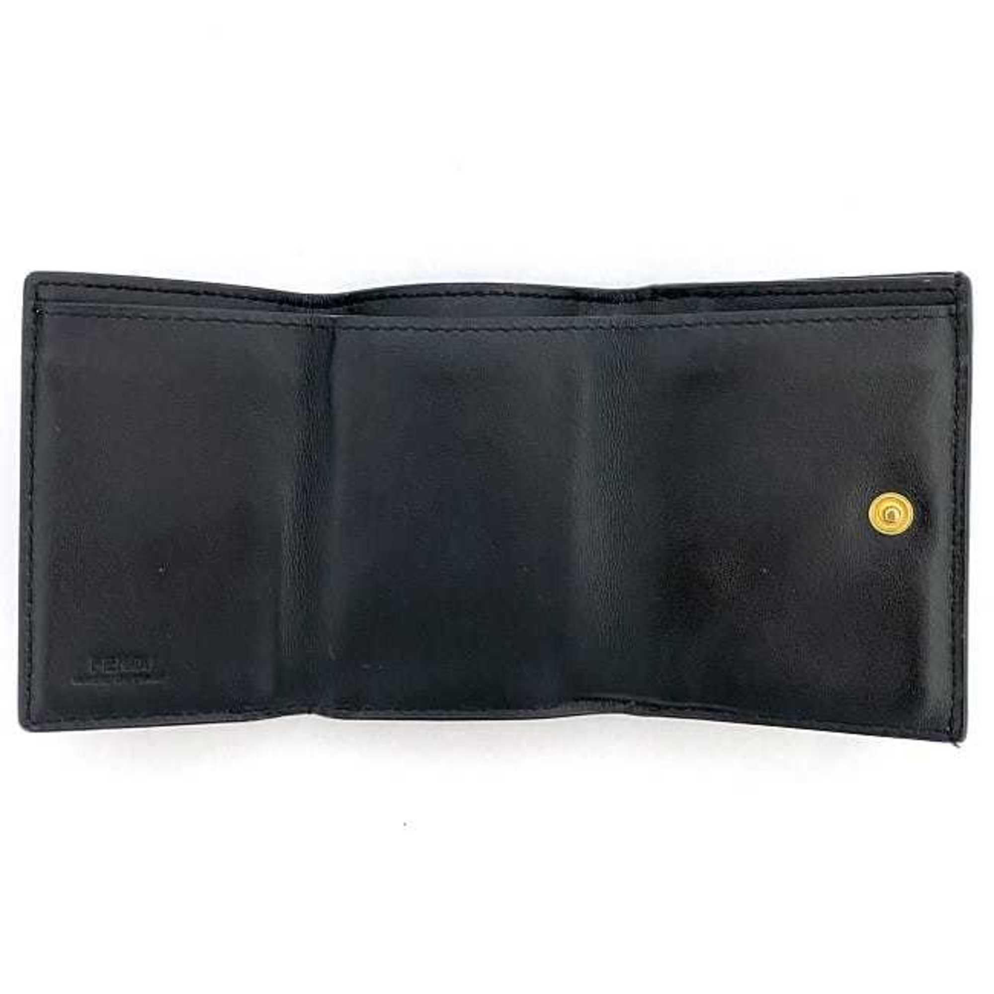 Fendi Tri-fold Wallet Black Brown F Is 8M0395 ec-20445 Compact Zucca Leather FENDI FF Women Men