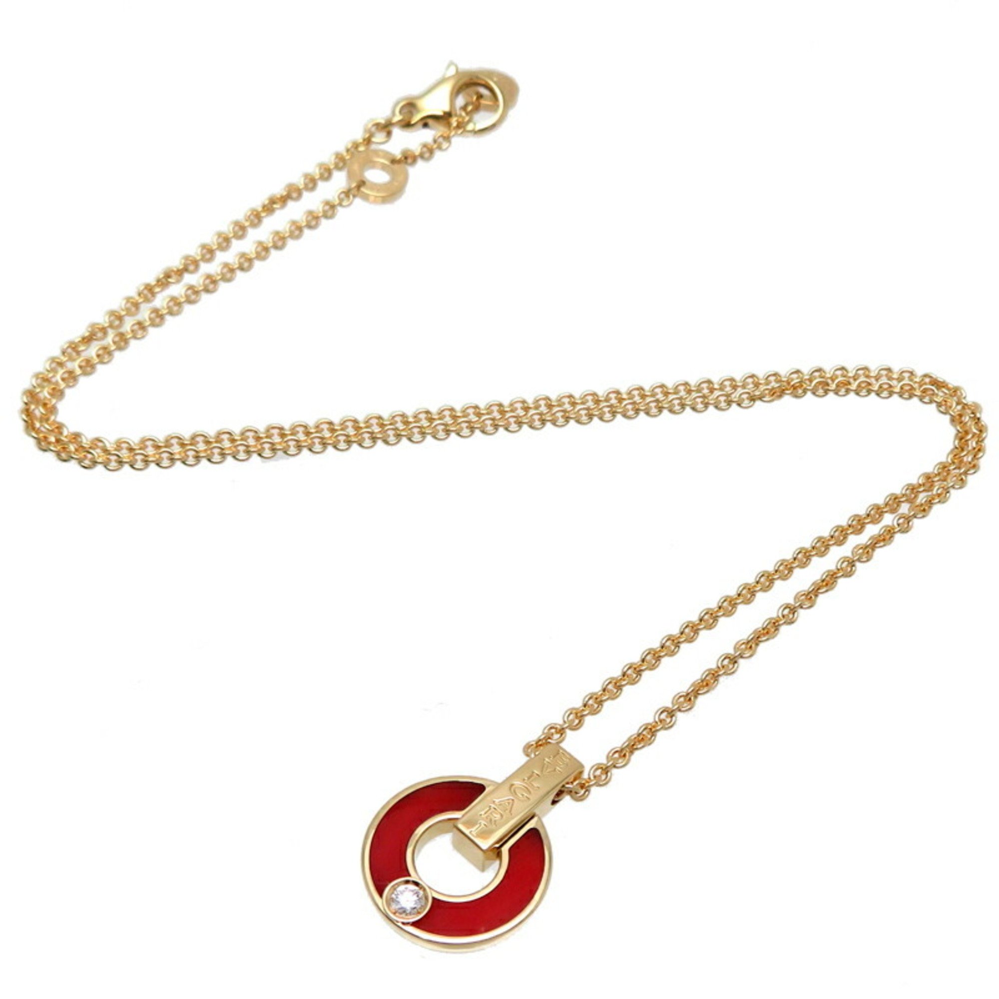 BVLGARI Carnelian Diamond Ladies Necklace 357921 750 Yellow Gold