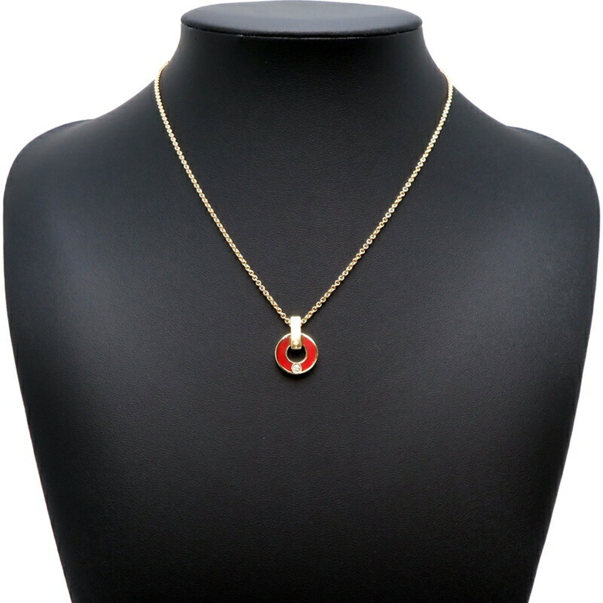 BVLGARI Carnelian Diamond Ladies Necklace 357921 750 Yellow Gold