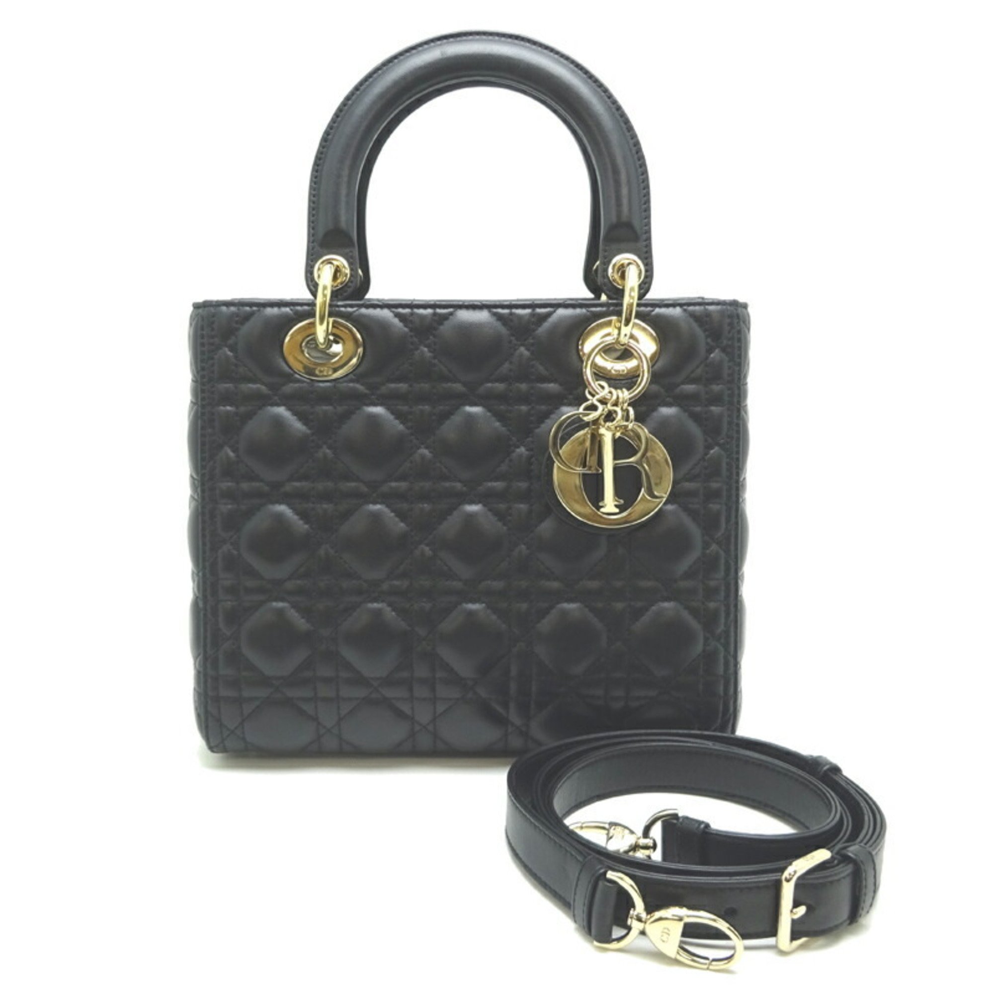 Christian Dior Lady Medium Women's Handbag Lambskin Black