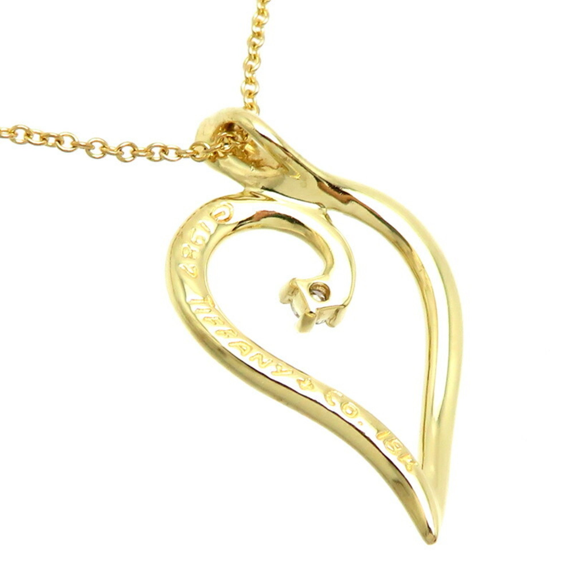 Tiffany Leaf Heart Diamond Women's Necklace 750 Yellow Gold