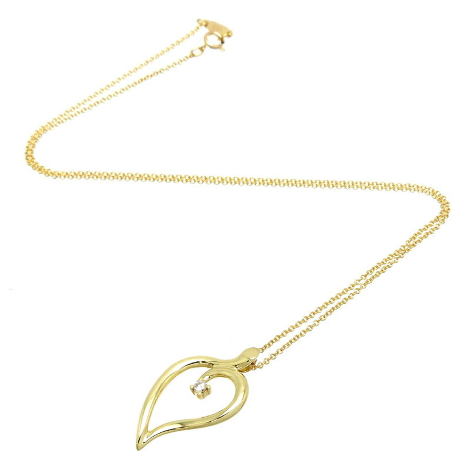 Tiffany Leaf Heart Diamond Women's Necklace 750 Yellow Gold