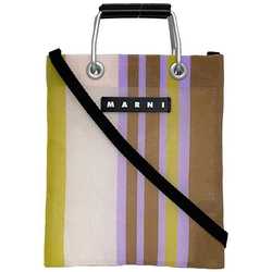 MARNI 2way shoulder bag brown light pink ec-20400 mesh nylon leather stripe women's compact