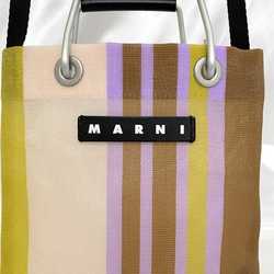 MARNI 2way shoulder bag brown light pink ec-20400 mesh nylon leather stripe women's compact