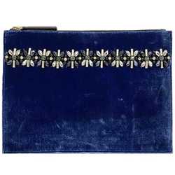 Marni Clutch Bag Blue Black ec-20313 Beads Pouch Velvet Leather Rhinestone MARNI Stones Women's