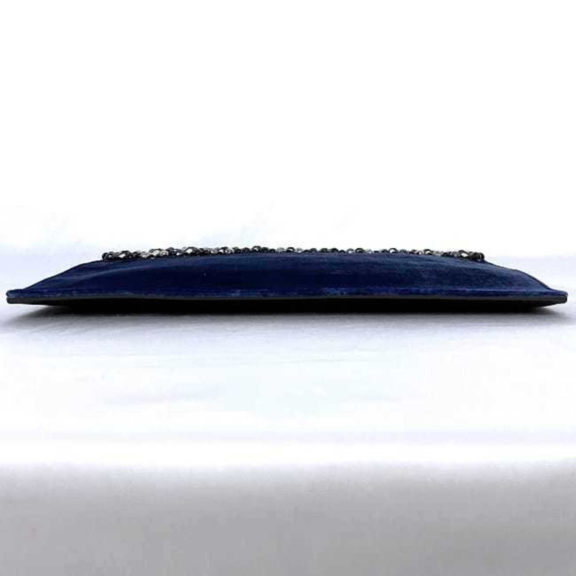 Marni Clutch Bag Blue Black ec-20313 Beads Pouch Velvet Leather Rhinestone MARNI Stones Women's