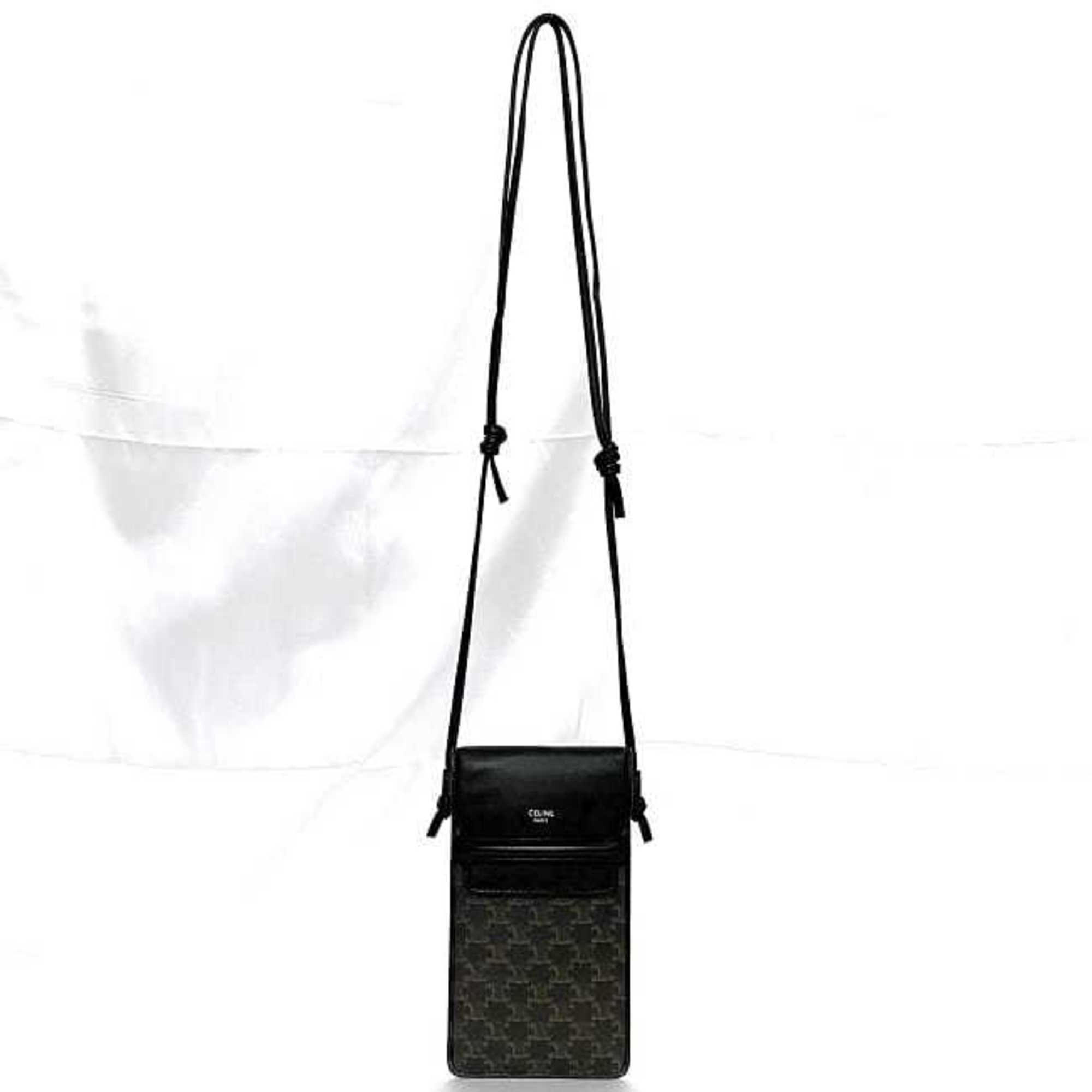 Celine Shoulder Bag Phone Black Triomphe 10G332CQD.38SI f-20372 Pochette PVC Leather CELINE Flap Pocket