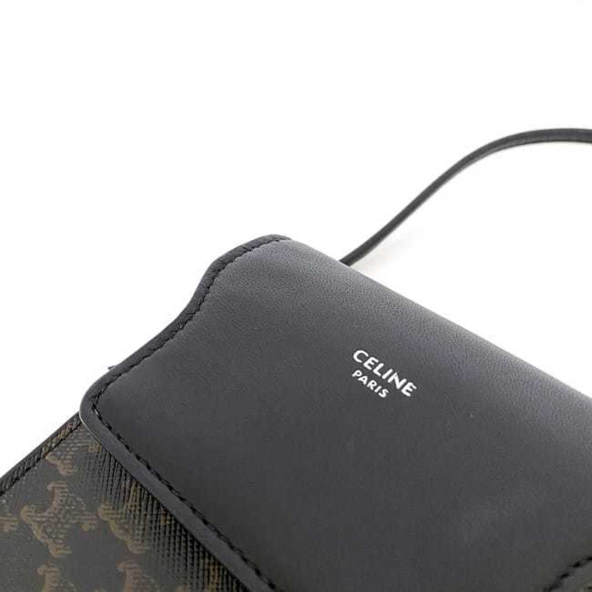 Celine Shoulder Bag Phone Black Triomphe 10G332CQD.38SI f-20372 Pochette PVC Leather CELINE Flap Pocket