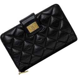 Chanel Bi-fold Wallet Black 2.55 f-20338 Matelasse Leather 14th Series CHANEL Compact Quilted Women's