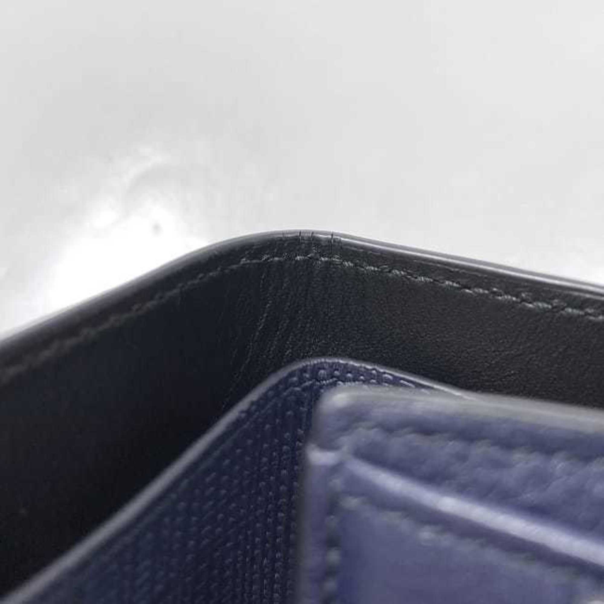 LOEWE Tri-fold Wallet Navy Repeat Anagram 101.88.S26 f-20476 Leather Grained Compact